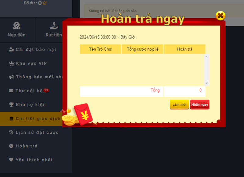 Người chơi không chỉ không bị trừ phí mà còn có thể nhận thưởng hoàn trả
