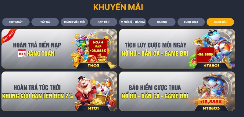 Sảnh game bài với nhiều khuyến mãi xanh chín